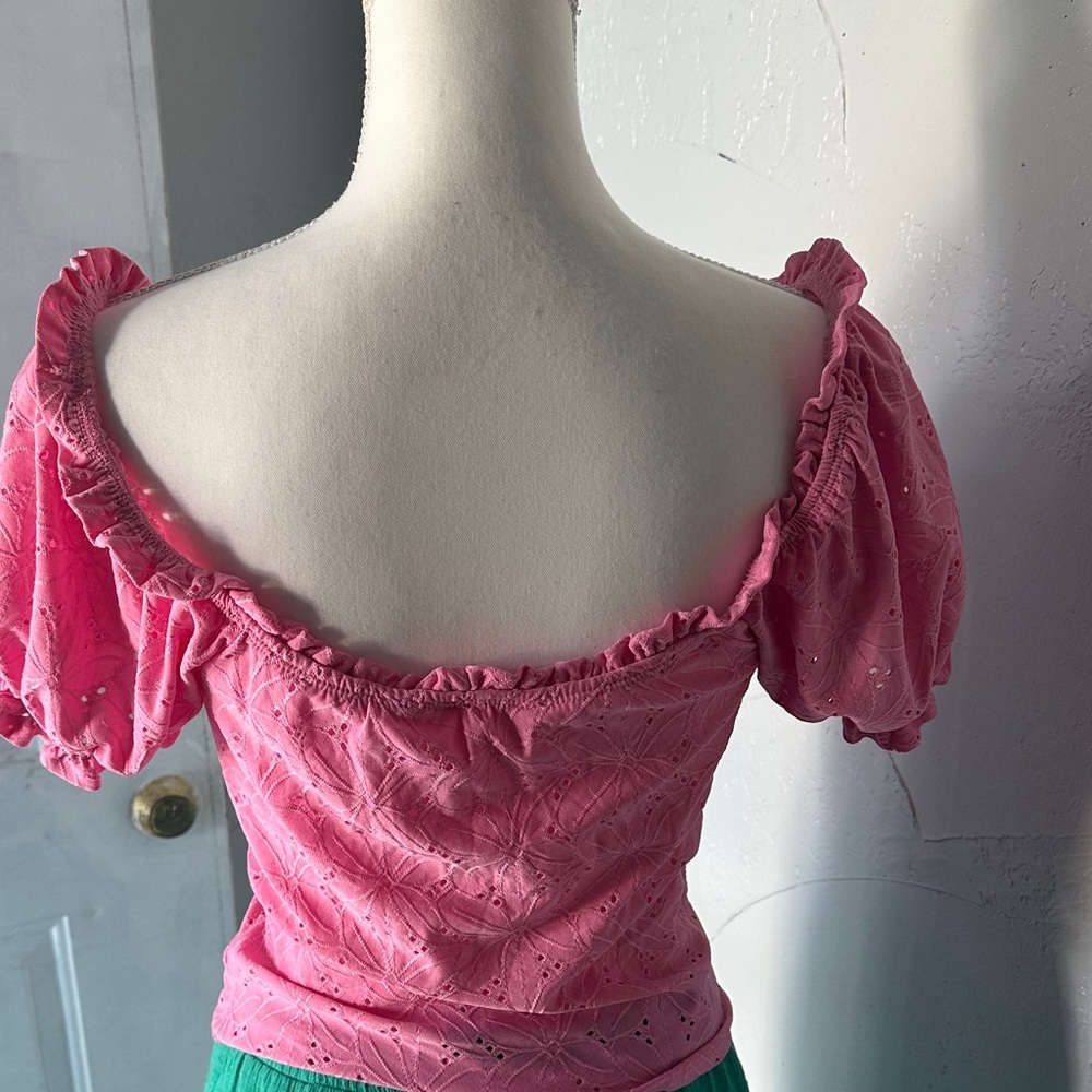 Iris Pink Eyelet Blouse with Tie Front - Picture 5 of 6